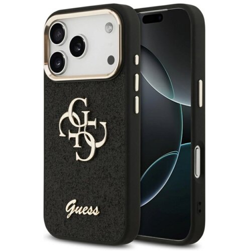 Guess maska fixed glitter big 4G metal frame case za iphone 17 pro crna Slike