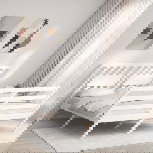 vidaXL Okvir kreveta s uzglavljem bijeli 4FT mali bračni masivno drvo Cijene