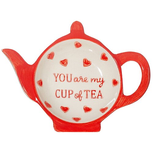 Sass & Belle Rdeč/bel keramičen pladenj za odlaganje čajnih vrečk You are My Cup of Tea – Cene