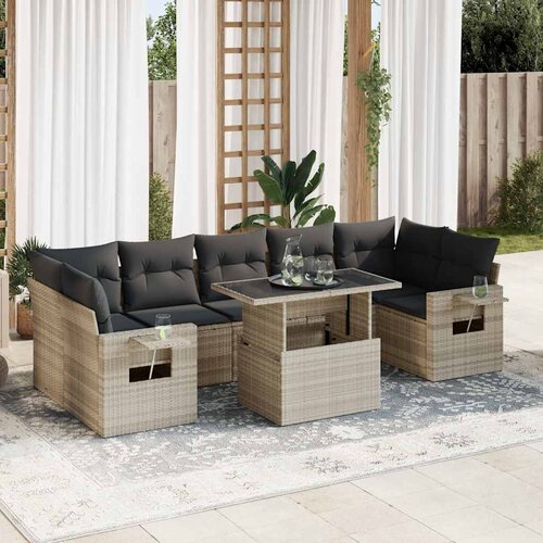 vidaXL 8-dijelni set vrtnih sofa od poliratana s jastucima svjetlosivi Cijene