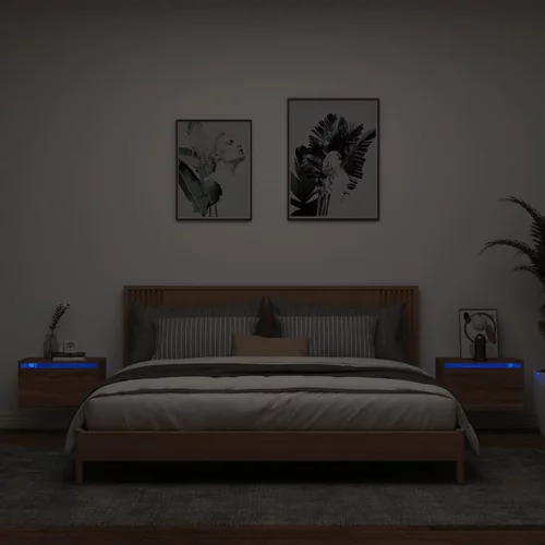  Zidni noćni ormarići s LED svjetlima 2 kom smeđa boja hrasta