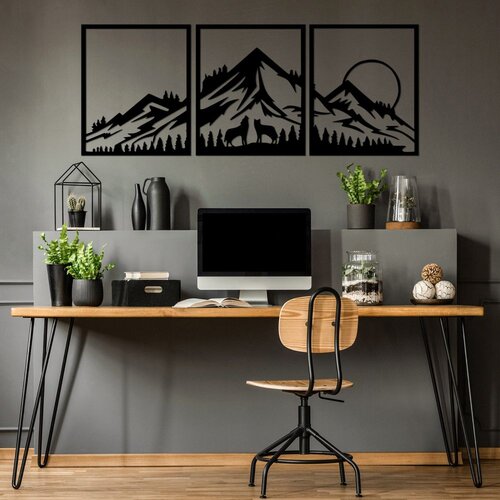 Wallity Zidna dekoracija Mountain View - 528, 58 x 70 cm, Crna Cene