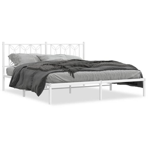 vidaXL Kovinski posteljni okvir z vzglavjem bel 183x213 cm Cene