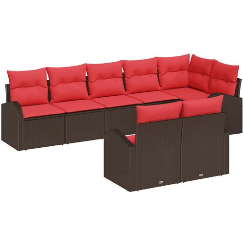 vidaXL Vrtna sedežna garnitura 8 pcs Rjava in rdeča Poly ratan, (5000021209) Cene