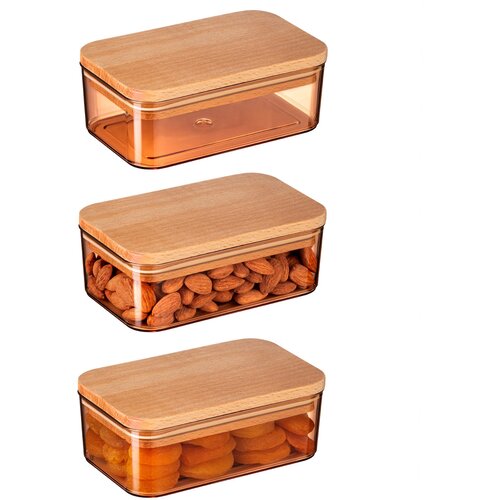 Madame coco Diviera Set kutija za čuvanje hrane sa drvenim poklopcem, 3kom, 500ml, 9x14.5x5.5cm, Braon Cene
