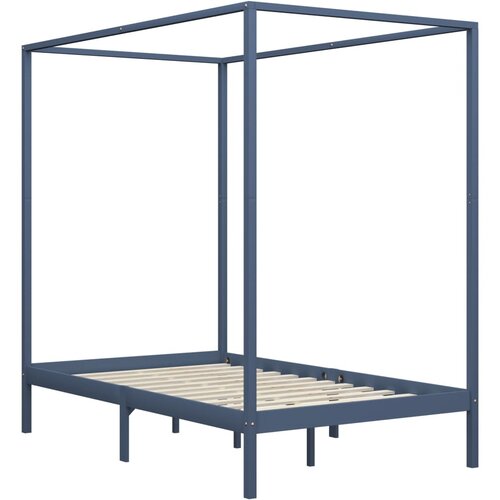 The Living Store Posteljni okvir z baldahinom siv iz trdne borovine 120x200 cm - Posteljni Okvir, (21530029) Slike