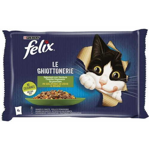 Felix vlažna hrana za odrasle mačke sa ukusom govedine, piletine i povrća u želeu multipak le ghiottenerie 4x85g Slike