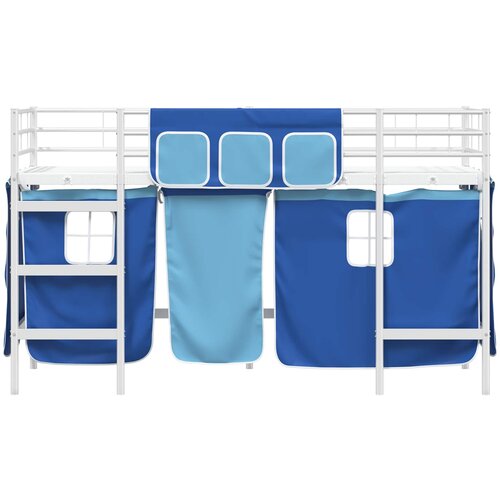 Krevet na kat za djecu s zavjesama Bijela i Plava 75 x 190 cm Slike