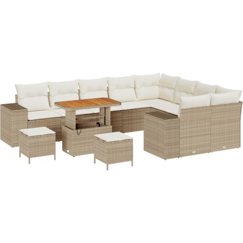 vidaXL 12-delni vrtni sofa set z blazinami bež poli ratan akacijeva, 3-delni vrtni jedilni set z blazinami bež poli ratan akacijeva Cene