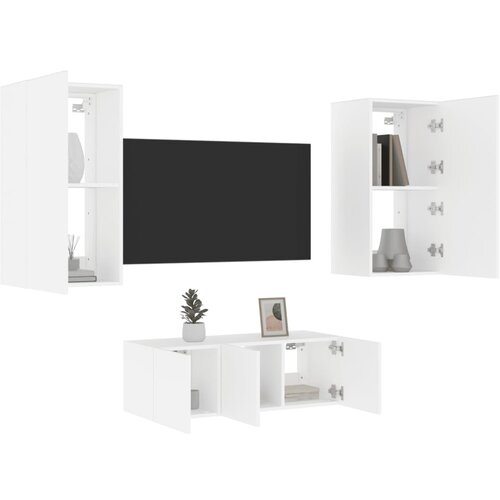 VidaXL 4-dijelni zidni TV elementi s LED bijeli od konstruiranog drva Slike