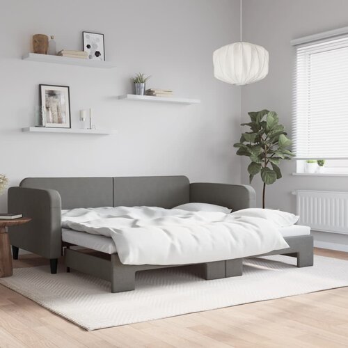 VidaXL Izvlečna dnevna postelja temno siva 100x200 cm blago Slike