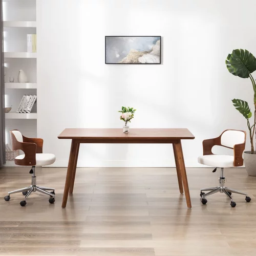 vidaXL Vrtljiv jedilni stol bel ukrivljen les in umetno usnje, (20699087)