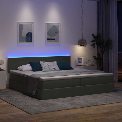  Krevet S LED lampica s pohranom Tamno siva 200 x 200 cm tkanina Slike