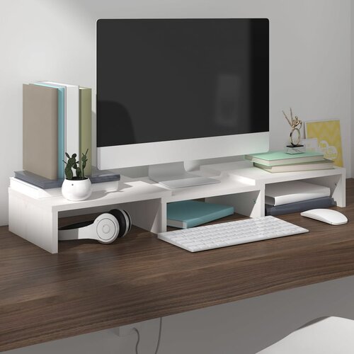 vidaXL Stalak za monitor bijeli 60 x 24 x 10,5 cm od masivne borovine Cijene