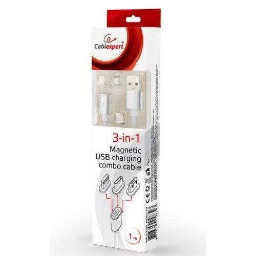 Gembird USB charging combo 3-in-1 kabl, iPhones, micro-USB Type-C, silver, 1 m, GEMBIRD CC-USB2-AMLM31-1M Slike
