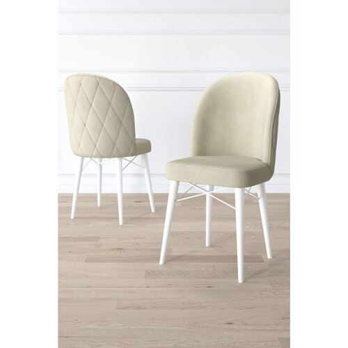 Hanah home set trpezarijskih stolica Bika 8 kom, krem tkanina Babyface, bele drvene noge Cene