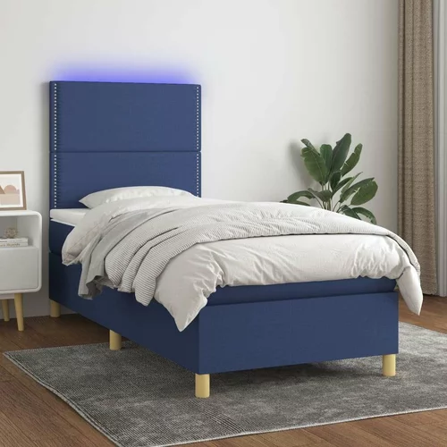  Box spring postelja z vzmetnico LED modra 90x200 cm blago, (20896223)