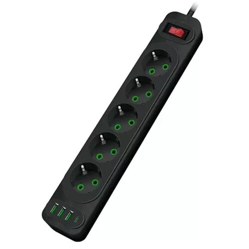 RIFF F25U 5 priključkov + 3 USB + 1 USB-C / 2 m kabel in gumb za vklop bela, (21633629) Cene