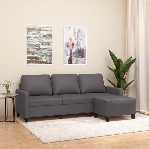  The Living Store Kavč trosed s stolčkom za noge siv 180 cm umetno usnje - Trosed S Stolčkom Za Noge, (21485106) Cene