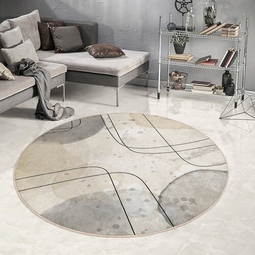 Mila Home bež pralna okrogla preproga &amp;oslash; 120 cm simple lines &amp;ndash; Slike