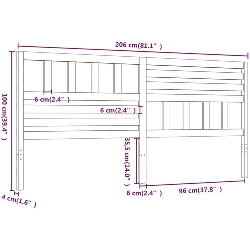  Uzglavlje za krevet crno 206 x 4 x 100 cm od masivne borovine Slike
