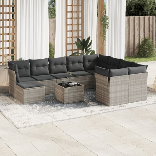 vidaXL 11-dijelni set vrtnih sofa poliratan s jastucima svijetlosivi Cijene