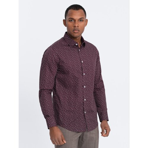 Ombre Men&amp;#039;s cotton patterned SLIM FIT shirt - maroon Slike