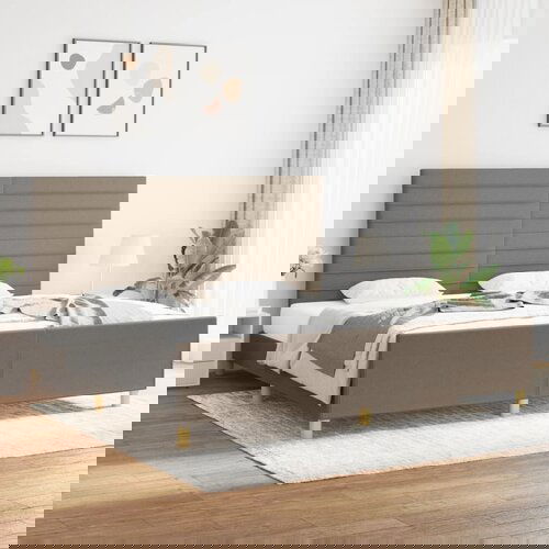  The Living Store Posteljni okvir z vzglavjem taupe 200x200 cm blago - Posteljni Okvir Z Vzglavjem, (21454037) Slike