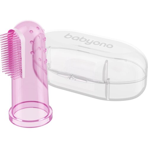 BabyOno Take Care First Toothbrush otroška zobna ščetka za na prst z etuijem Pink 1 kos Cene