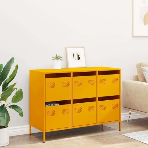 VidaXL Komoda gorčično rumena 101,5x39x73,5 cm hladno valjano jeklo Slike