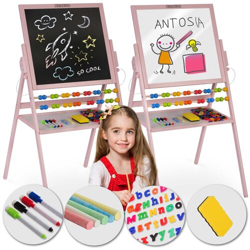 Ricokids Rotating Magnetic Chalkboard - Pink for Kids Fun and Learning, (21740340) Cene