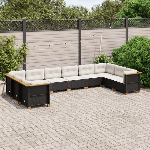  10-dijelni set vrtnih sofa s jastucima crni od poliratana Crna 63.5 x 63.5 x 62 cm Cene