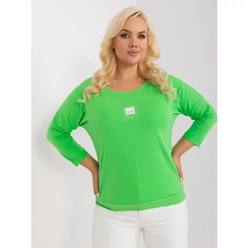 Fashion Hunters Light green plus size blouse with a round neckline