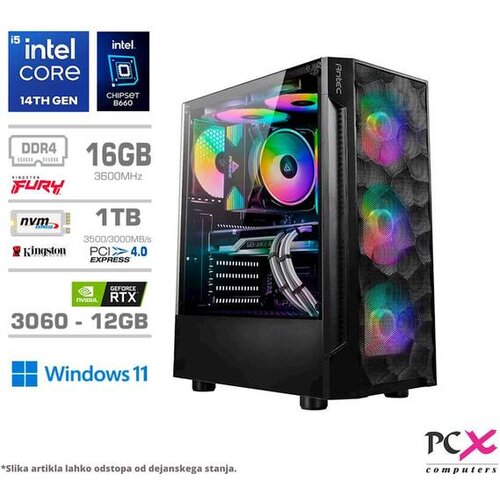 PCX računalnik exton, i5 14400/16GB/1TB/RTX3060/RGB/Win11 home -GS7-615774 Cene