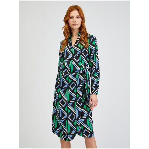 Orsay Green-Black Women Patterned Wrap Dress - Women Slike