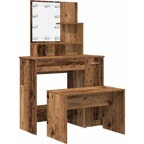  Toaletni stolić s LED-om izrađenim od starog drva Smeđa 86.5 x 35 x 136 cm Slike