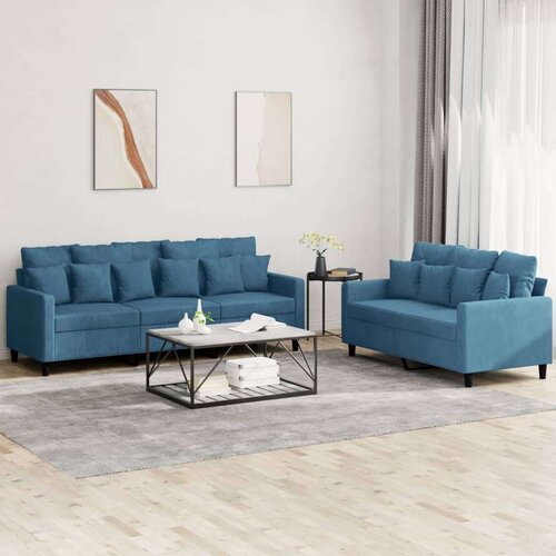  2-dijelni set sofa s jastucima plavi baršunasti Cene