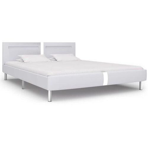 Maison Chic Posteljni okvir - Dvoposteljna postelja - Zakonska postelja LED belo umetno usnje 180x200 cm, (21692500) Slike