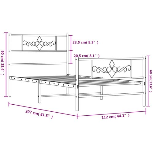  Metalni okvir kreveta uzglavlje i podnožje bijeli 107x203 cm Slike