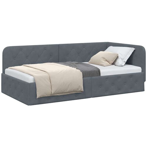 vidaXL Kutni okvir kreveta s uzglavljem Tamno siva 90 x 190 cm Bar&scaron;un Cijene