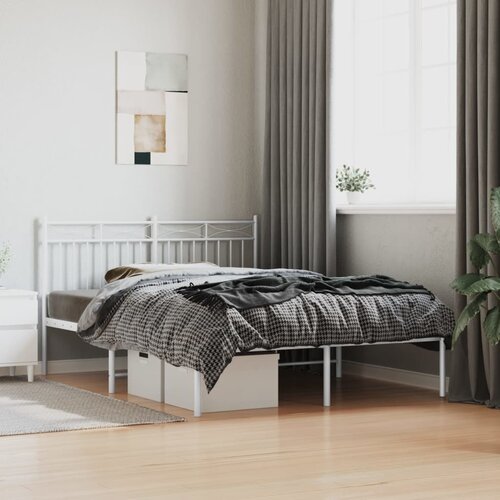 VidaXL Kovinski posteljni okvir z vzglavjem bel 140x190 cm Slike