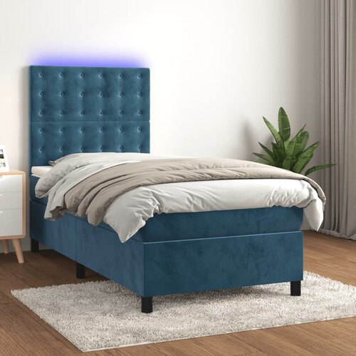 The Living Store Box spring postelja z vzmetnico LED temno modra 100x200cm žamet - Box Spring Postelja, (21491942) Slike