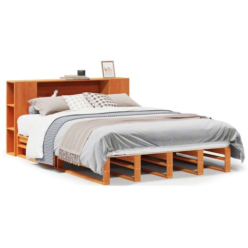 VidaXL Krevet s regalom za knjige bez madraca 150x200 cm masivno drvo Slike