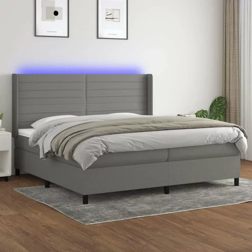  Box spring postelja z vzmetnico LED temno siva 200x200 cm blago, (20851596)