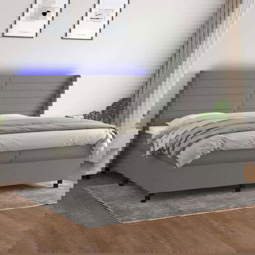  Krevet box spring s madracem LED tamnosivi 200x200 cm tkanina Slike