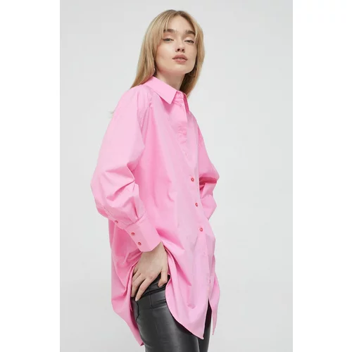 Hugo Pamučna košulja za žene, boja: ružičasta, relaxed, s klasičnim ovratnikom