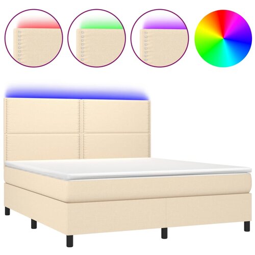 VidaXL Box spring postelja z vzmetnico LED krem 180x200 cm blago, (20900531) Slike