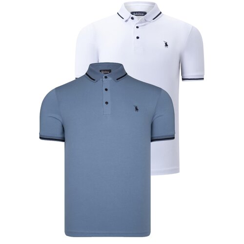 Dewberry DOUBLE SET T8586 MEN'S T-SHIRT-WHITE-INDIGO Cene