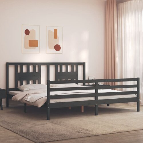 vidaXL Posteljni okvir z vzglavjem siv 200x200 cm trden les Cene