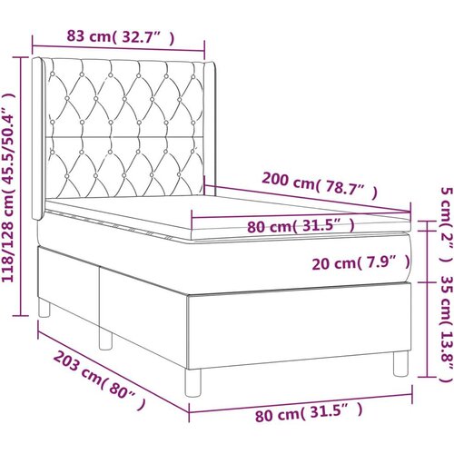  Krevet box spring s madracem LED smeđesivi 80 x 200 cm tkanina Slike
